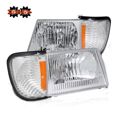 Ford Econoline Van 92-06 Chrome Housing Headlight + Corner Amber Head Lamp Combo - Image 1 of 4