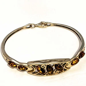 Bonito brazalete de plata esterlina 925 maciza verde ámbar báltico diseñador marquesa 7 pulgadas - Imagen 1 de 3