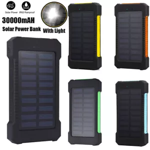 30000mAh Solar Power Bank Waterproof 2 USB Fast Charger for iphone Mobile Phone - Picture 1 of 15