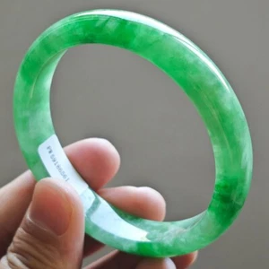 Bracciale Giada Giadeite Verde Ghiacciato Naturale 61mm Birmania Giadeite Giada Big Bangle 3399 - Foto 1 di 14