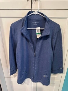 New women's Karen Scott sport jacket top zip Lg heather indigo 2 pocket sequin - Picture 1 of 3