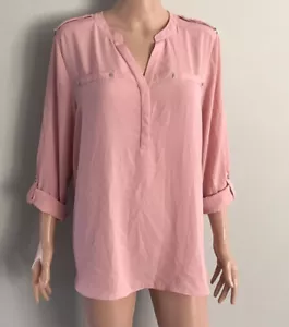 Simply Styled Utility Damenbluse – rosa/lachsfarben Rollriegelärmel Größe Large - Bild 1 von 9