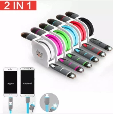 2 In1 Sync Dual Retractable USB Data Cable Charger For Samsung Android iPhone 7 - Image 1 of 4