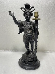 Vintage Italian Resin Blackamoor Statue Figurine Candlestick with Bronze Torch - Picture 1 of 10