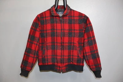 Jaqueta Bombardeiro Feminina Xadrez Woolrich Lã Búfalo Pequena Vermelha Preta EUA 16101 - Imagem 1 de 4