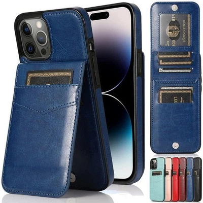 Wallet Card Slot Holder Stand Case Cover For iPhone 11 12 13 14 15 16 XS Leather - Image 1 of 4