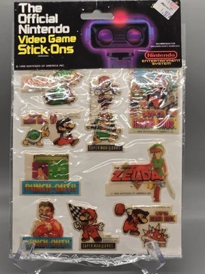 Antigo 1988 Imperial Toy NINTENDO STICK-ONS ADESIVOS INCHADOS Mario Zelda PunchOut - Imagem 1 de 3