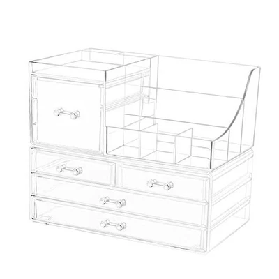  Pack de 2 organizadores de maquillaje transparentes encimera, maquillaje apilable 5 cajones Foto 1 de 4