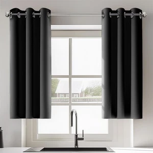 Black Short Bedroom Blackout Curtains for Living Room Bathroom Window Curtain... - Picture 1 of 6