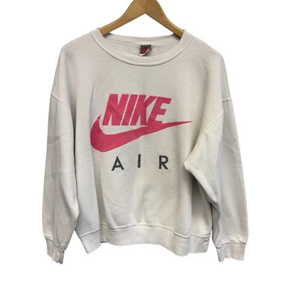 Sudadera De Colección Años 90 Nike Air Blanca Rosa Cuadrada Cuello Redondo Logo Swoosh Gris Etiqueta Grande Foto 1 de 4