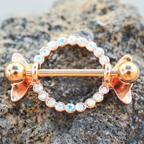 PAR de Escudo Pezón Caramelo Sudor Chapado en Oro Rosa con Joyas Foto 1 de 3