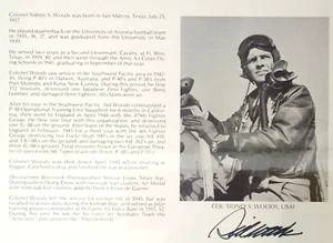 Sidney Woods signed 8x10 Bio photo USAF P-38/P-51 ACE IN A DAY 7V 49FG PAC WWII - Picture 1 of 2