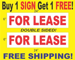 FOR LEASE Red & White 6"x24" 2 Sided REAL ESTATE RIDER SIGNS Buy 1 Get 1 FREE - Picture 1 of 2