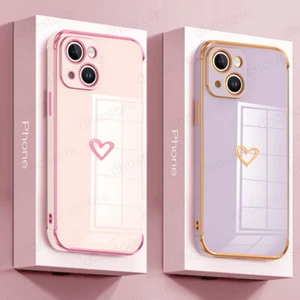 Shockproof Plating Heart Soft Case Cover For iPhone 16 15 14 13 Pro Max 12 11 XR - Picture 1 of 18