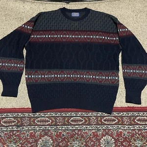 Vintage Pendleton Fair Isle Sweater Men XLarge Blue  Wool Chunky Cable Knit USA - Picture 1 of 8