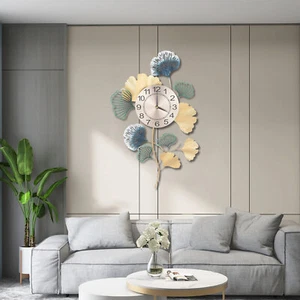 30inch Large Wall Clock Ginkgo Leaf Metal Art Wall Clock Living Room Home Decor - Picture 1 of 9
