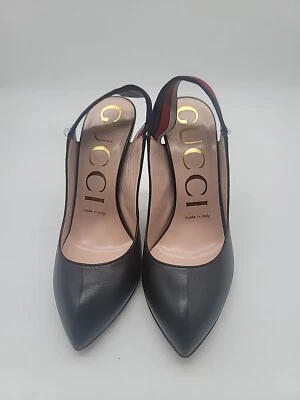 GUCCI SHOES LEATHER PUMPS SYLVIE WEB  SLINGBACK PUMPS 524645 size 5.5 - Image 1 of 4