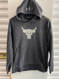 VTG UNDER ARMOUR UA PROJECT THE ROCK HOODIE WWE MEDIUM BLACK/GREY RARE - Picture 1 of 10