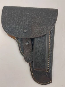 Fondina con patta militare tedesca vintage seconda guerra mondiale in pelle nera originale - Foto 1 di 16