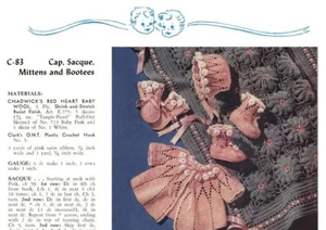 ~  Beautiful Baby Sweater, Cap, Bootees & Mittens Reproduction Crochet Pattern ~ - Picture 1 of 1