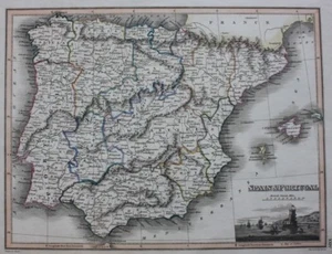 Original antique map SPAIN, PORTUGAL, IBERIAN PENINSULA, BALEARICS, WYLD c.1825 - Picture 1 of 3