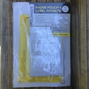 FoldMade Phone Pouch and Label Pockets With Insert Cards Yellow Peel N Stick - Picture 1 of 9