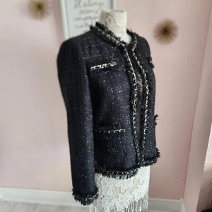 NWT Boston Proper black fringe metallic with gold chain accent adorable 14 - Picture 1 of 12