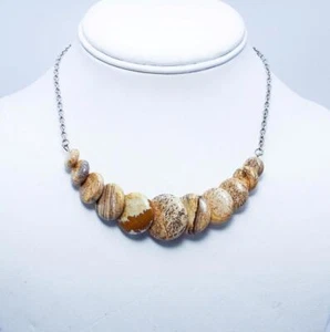 CYNTHIA LYNN "DESERT SAND" PICTURE JASPER BEAD DISK STATEMENT SILVER NECKLACE - Picture 1 of 1