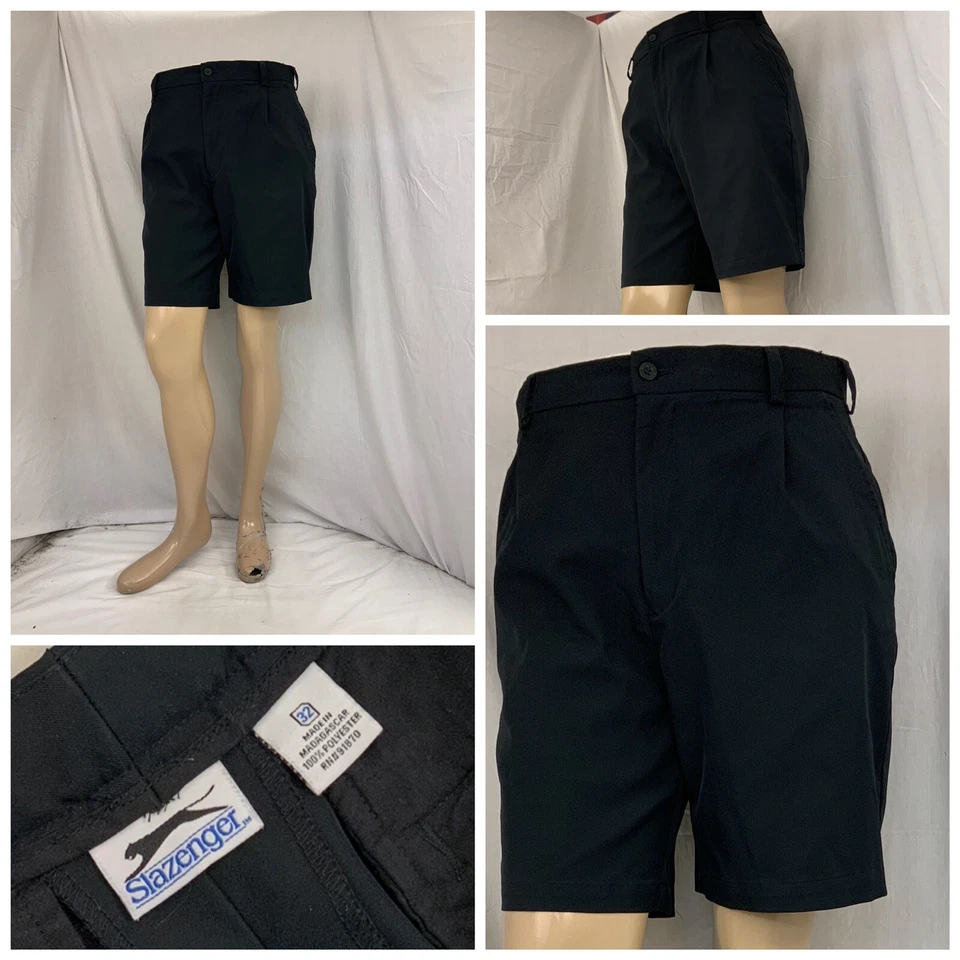 Pantalones Cortos de Golf Slazenger 32 Plisados Negros 100% Poli Hechos en Madagascar YGI N2-442 Foto 1 de 4