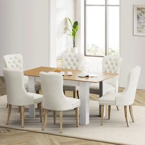 Oikiture 160cm Extendable Dining Table with 6PCS Dining Chairs Velvet Beige - Picture 1 of 10