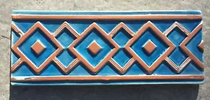 BLUE - Hand made glazed relief border tile 21x8.5cm from Provence, France - Picture 1 of 12