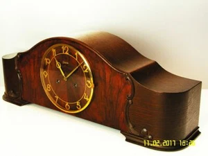 JUNGHANS PURE ART DECO CHIMING MANTEL CLOCK BLACK FOREST GERMANY 2 WOODS - Picture 1 of 9