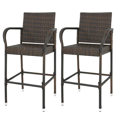 Wicker Bar Stool Rattan Chair Furniture Chair Outdoor Backyard  Set of 2 Patio - Image 1 of 4