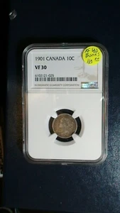 1901 Canada Ten Cents NGC VF30 CIRCULATED 10C SILVER Coin BUY IT NOW! - Picture 1 of 4