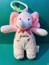 Carter's Pink Elephant Plush Musical Crib Toy Ribbon Flowers Press Belly lovey