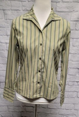 RELATIVITY S VERDE GRIS AMARILLO RAYAS BOTONES ABERTURA MANGA CUELLO TOP Foto 1 de 4