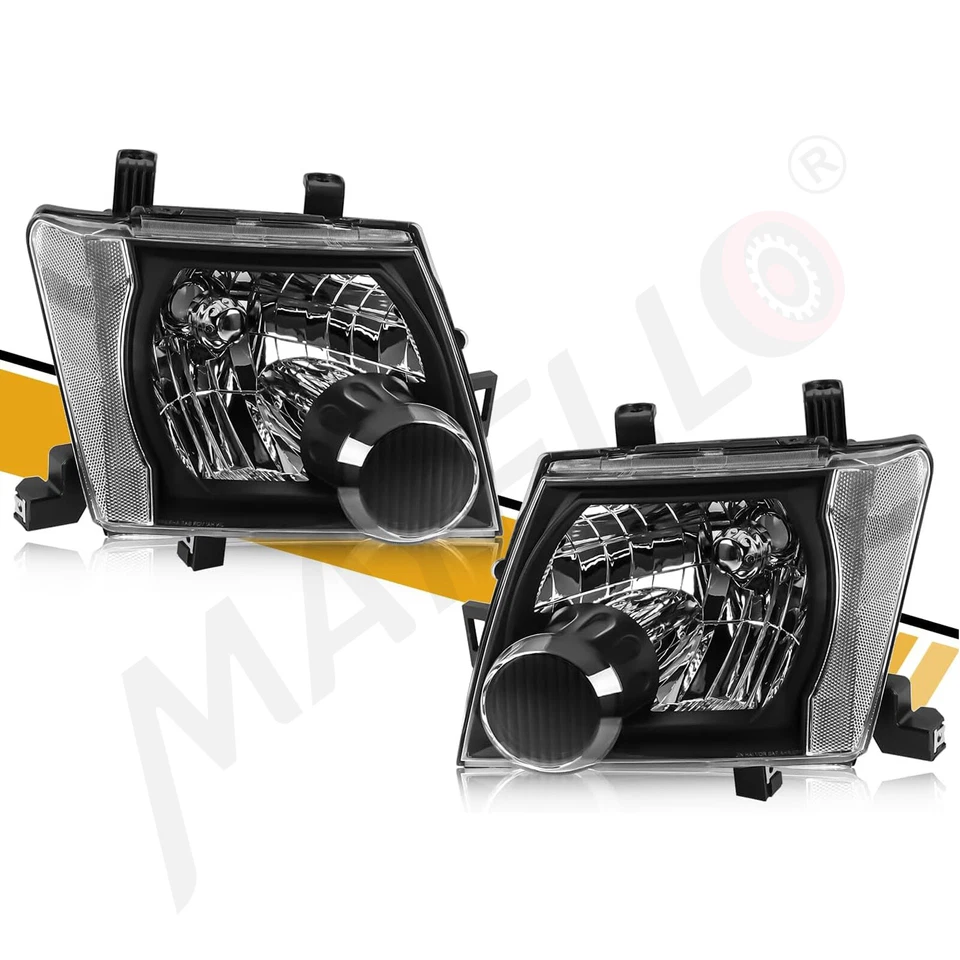 For 2005-2015 Nissan Xterra Black Headlights Headlamps Replacement Left+Right - Image 1 of 4