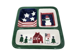 Trish Richman At Home International Christmas Divided Dish Americana Snowman - Picture 1 of 6