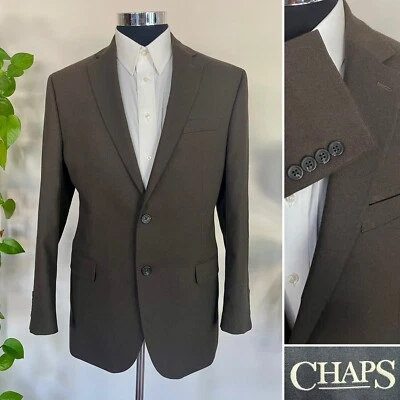 Chaps Ralph Lauren Two Button Brown Blazer Poly Blend Sport Coat Jacket 42R - Image 1 of 4
