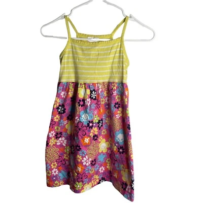 Hanna Andersson Dress Girls 120cm 6-7 Mix It Up Pink Floral Print Yellow Stripe - Изображение 1 из 4