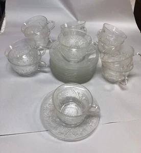 12 Sets Vintage Indiana Sandwich Glass Clear Tiara Cups & Saucers - Picture 1 of 14