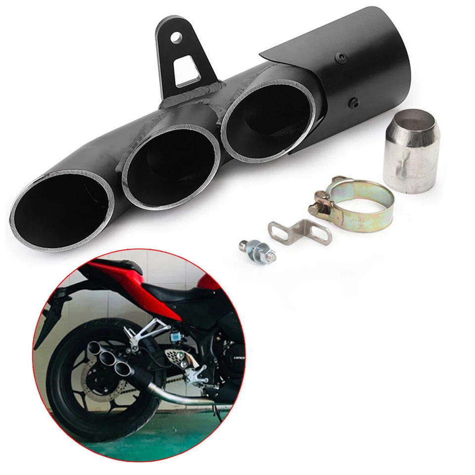 Universal Motorcycle Motorbike Three Outlet Tail Exhaust Pipe Muffler Accessory - Image 1 of 4
