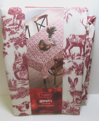 St Nicholas Square Kringle’s Cottage Woodland Critters Woven Tablecloth 60”x102” - Image 1 of 4