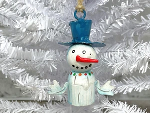 Prim Style handbemalt geschweißtes Metall Schneemann Glocke Glocke Weihnachtsbaum Ornament - Bild 1 von 4