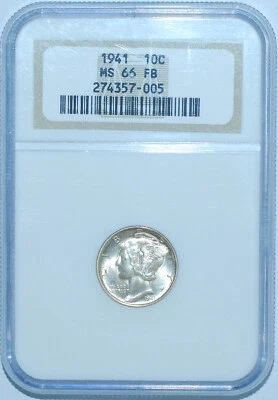 1941 NGC MS66FB Full Bands Mercury Dime - Image 1 of 2
