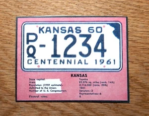1960 Post Cereal KANSAS Box Cutout License Plate Card (C60P0016) - Picture 1 of 1