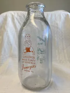 Vintage Quart Milk Bottle Janeczek’s Milk Drums Pennsylvania Cow Toddler Graphic - Picture 1 of 17