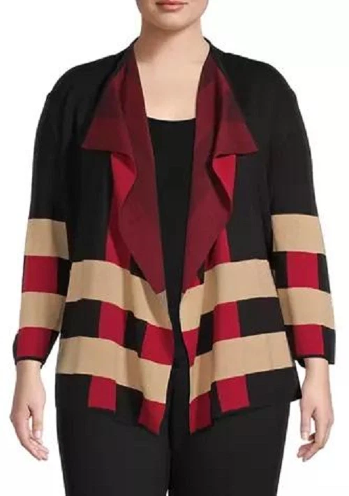 NUEVO CÁRDIGAN CHAQUETA DE CARRERA KASPER GRIS NEGRO ROJO TALLA 2X MUJER $129 Foto 1 de 1