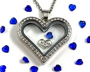 SEPTEMBER Birthstone Crystal Glass Locket Necklace Mom Floating Charm Mother Kid - Picture 1 of 12