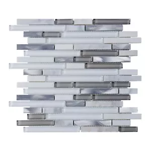 White Gray Glass Natural Stone Metal Linear Mosaic Tile Kitchen Bath Backsplash - Picture 1 of 37